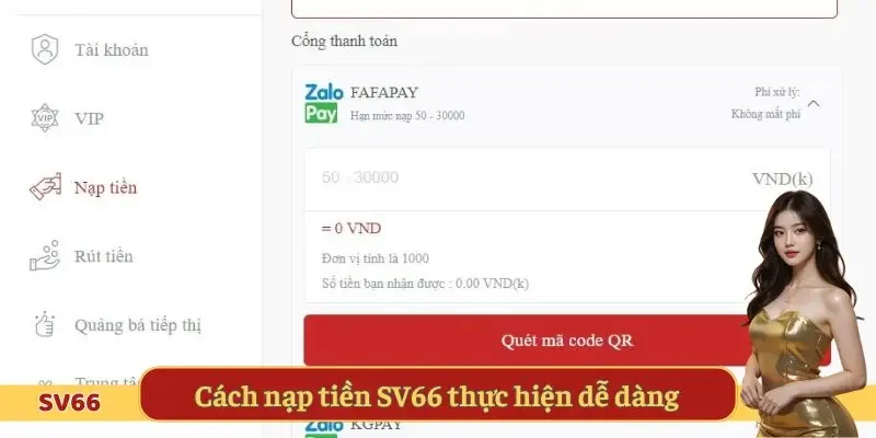Cách nạp tiền SV66 thực hiện dễ dàng